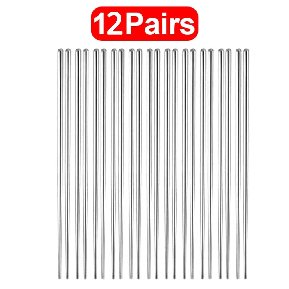 Stainless Steel Chopsticks Set – Non-Slip Reusable Cutlery Chopstick Cutlery Set Axl 12 pairs