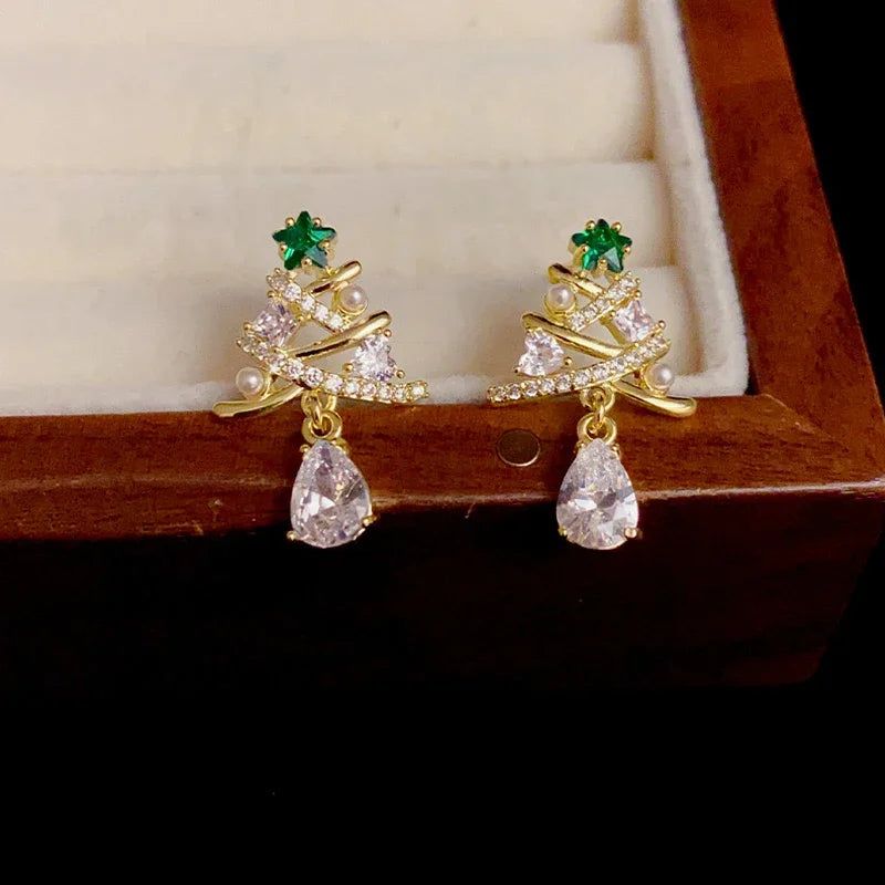 Huitan Christmas Tree Dangle Earrings – Gold Drop Earrings Dangle Earrings Axl