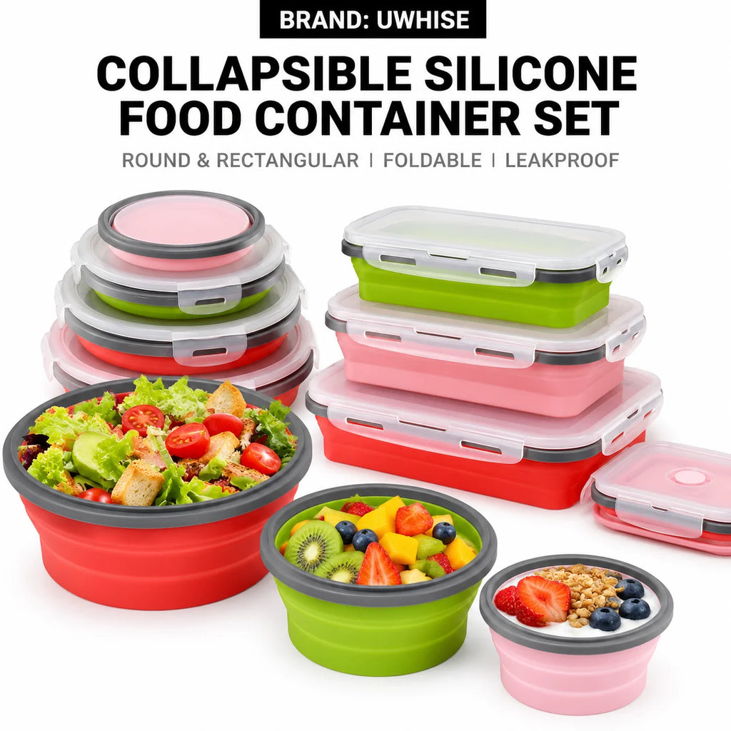Uwhise 4-Size Collapsible Silicone Bento Lunch Box Set Silicone Food Containers Axl