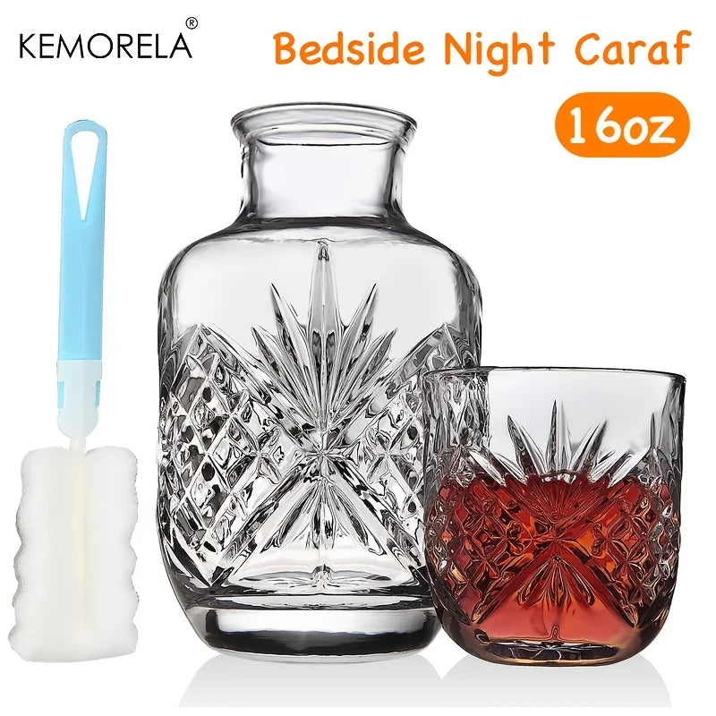 KEMORELA 450ml Glass Water Pitcher & Tumbler Bedside Set Glass Pitcher Set Axl