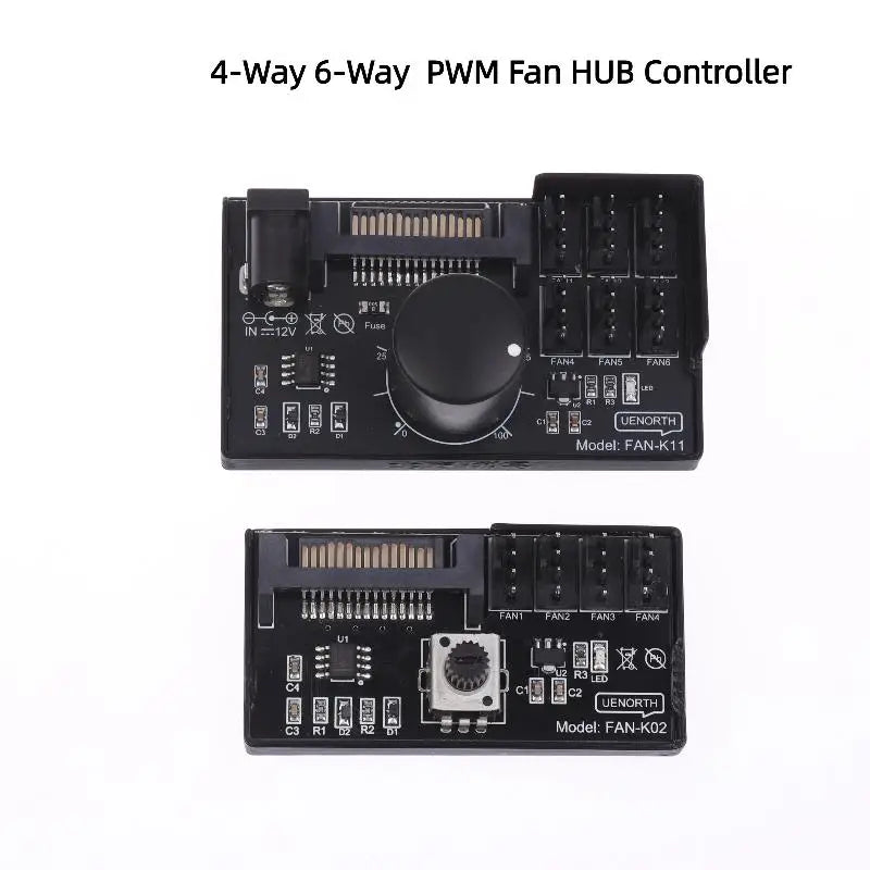 PWM Fan Speed Controller – 4 & 6-Way 4Pin Fan Hub SATA/DC Fan Speed Controller Axl