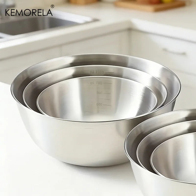 KEMORELA 3-Piece Stainless Steel Mixing Bowl Set with Scale Mixing Bowl Set Axl