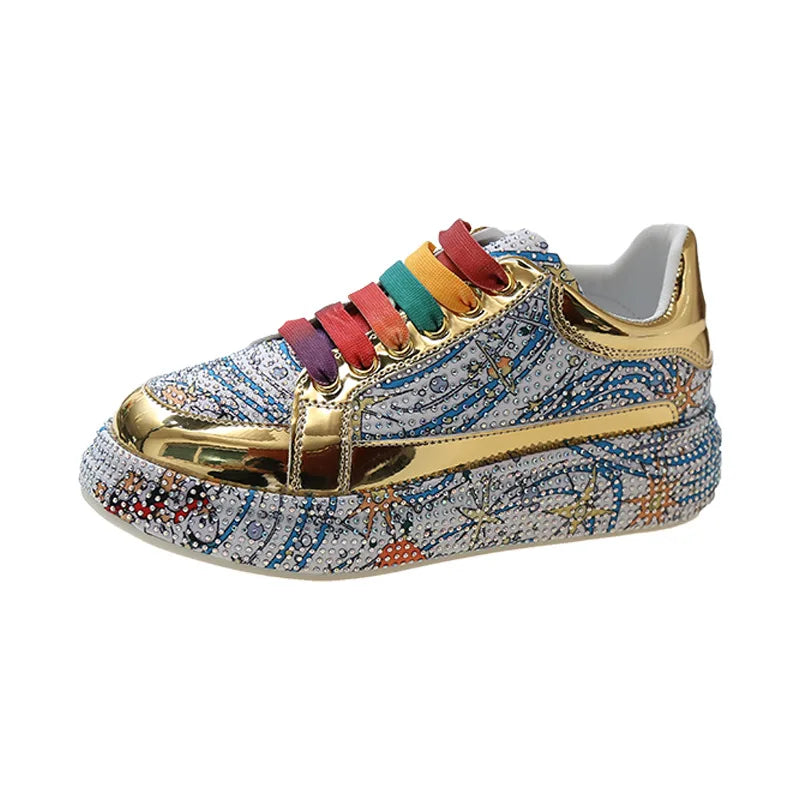 Women's Graffiti Rhinestone Thick Sole Casual Sneakers Casual Sneakers Axl