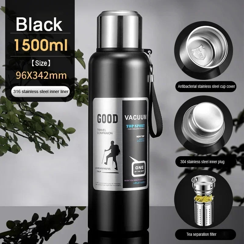 Large Capacity Stainless Steel Insulated Tumbler Travel Flask Insulated Travel Tumbler Axl As whown 18 Black 1500ml
