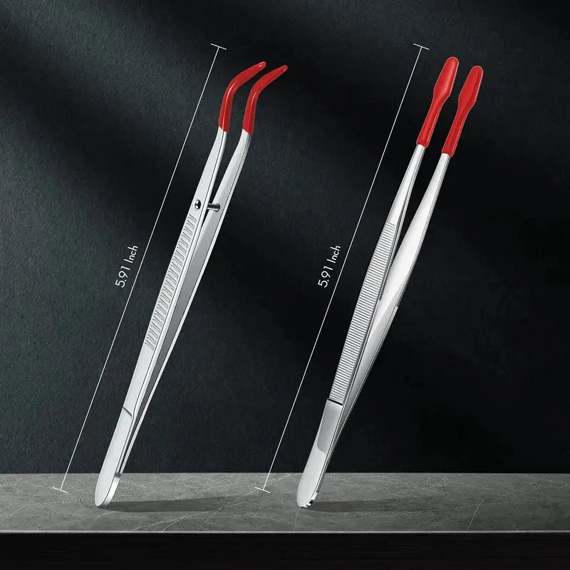 Precision Silicone Coated Tweezers – Flat & Bent Tip, Non-Marring Precision Tweezers Axl