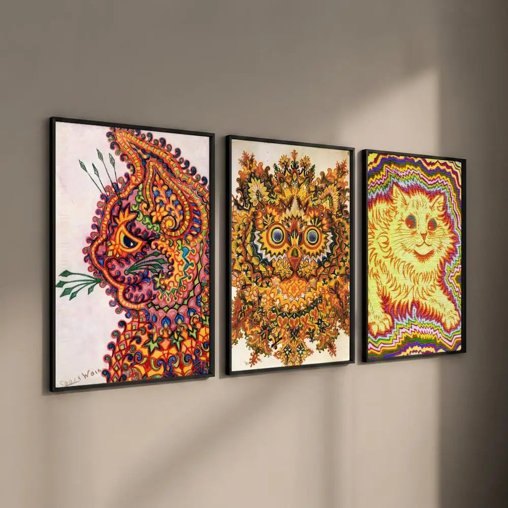 Louis Wain Ginger Cat Kaleidoscope HD Art Poster Wall Sticker Art Poster Wall Sticker Axl