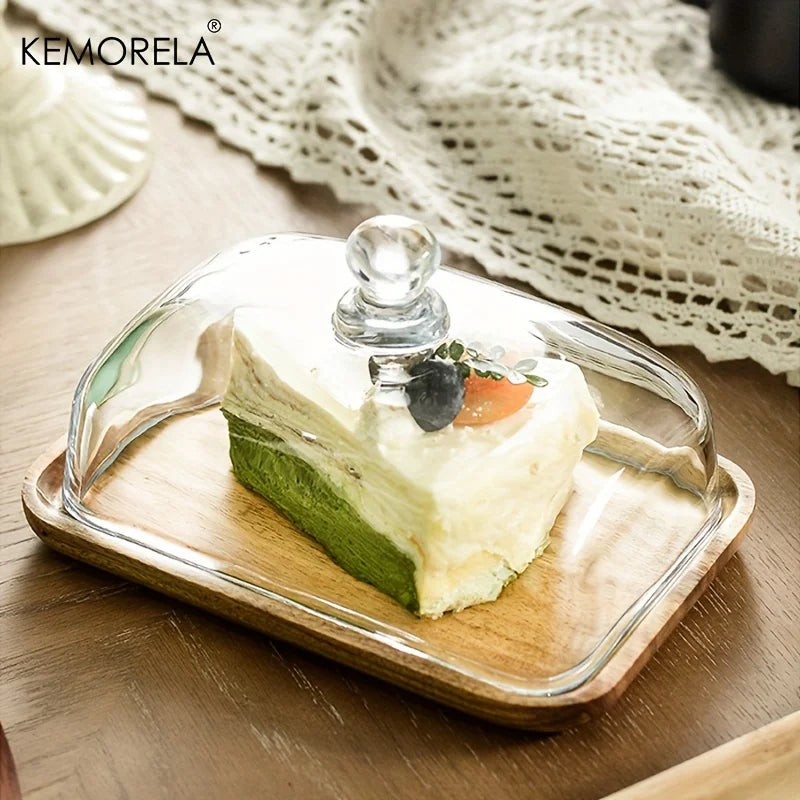 Wood Cake Stand with Glass Dome Cover – Dessert Serving Tray Cake Stand & Dome Axl