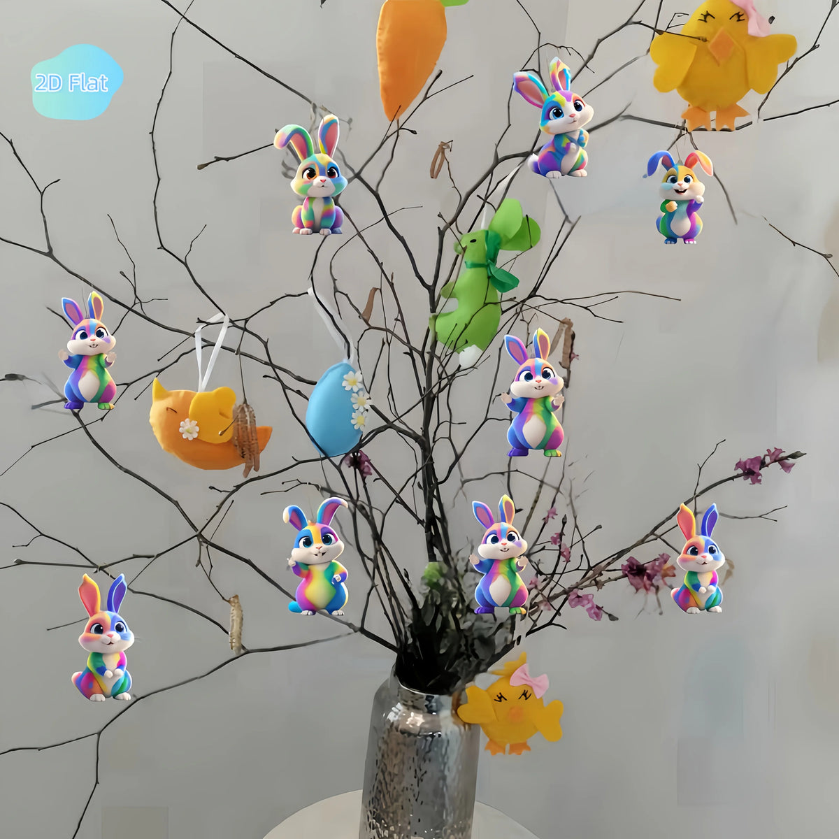 6-Pack Rainbow Bunny Hanging Ornaments – Cartoon Rabbit Figurines Holiday Ornaments Axl