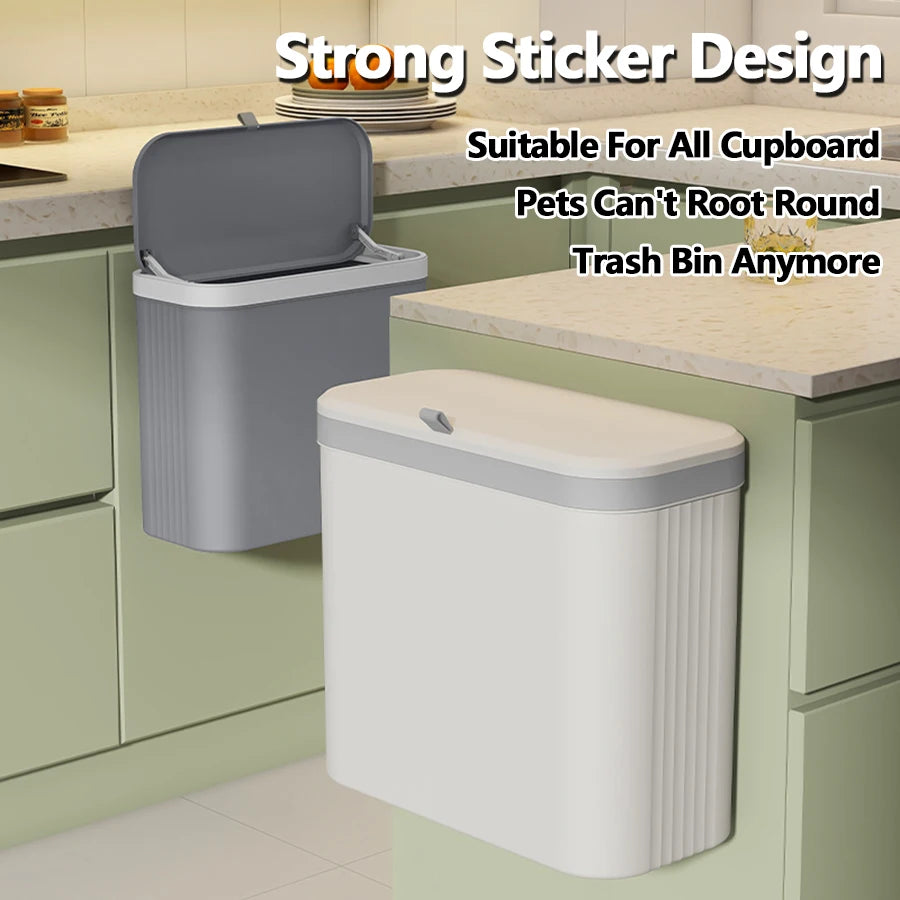 ONEKA 14L Hanging Kitchen Trash Can with Lid | Cabinet & Sink Bin Hanging Trash Can Axl