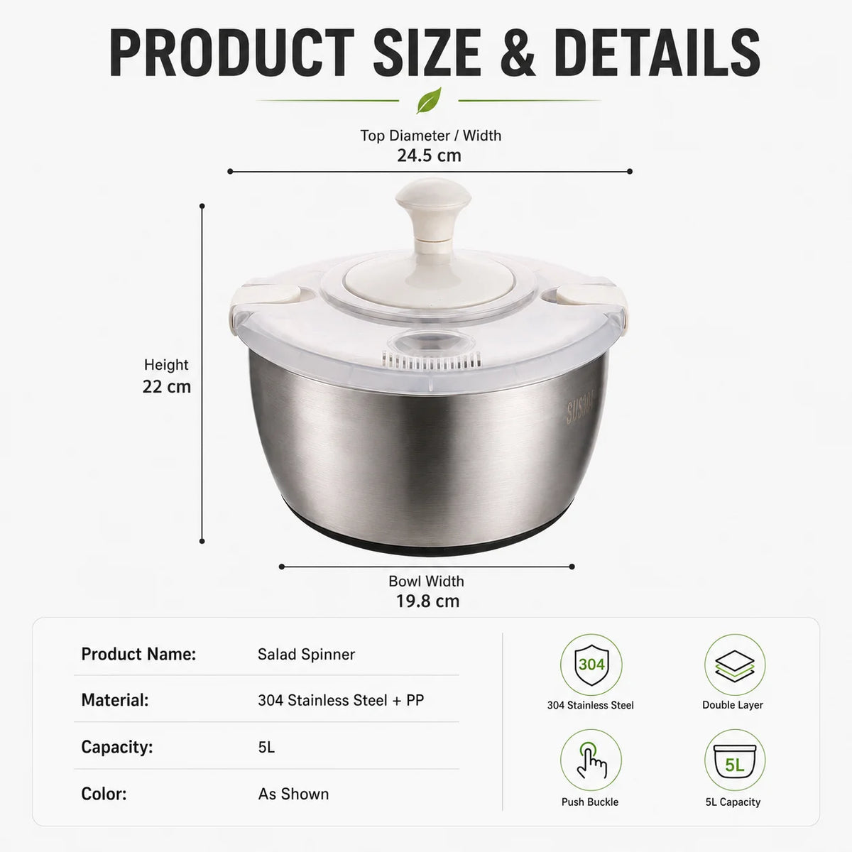 Large 5L Salad Spinner – Hand Crank Lettuce & Veggie Dryer Salad Spinner Axl