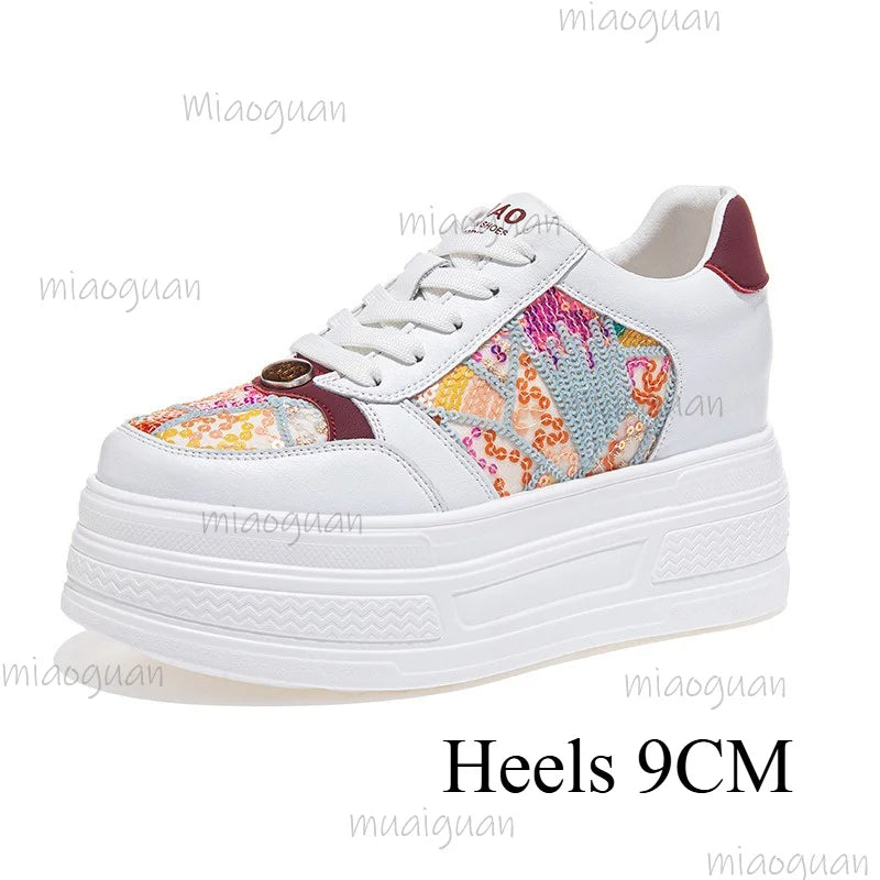Women's Crystal Chunky Platform Sneakers – Thick Sole Lace-Up Platform Sneakers Axl
