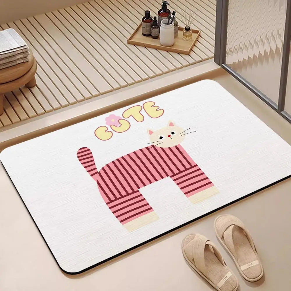Diatomite Bath Mat – Quick Dry Non-Slip Cat & Stripe Designs Diatomite Bath Mat Axl