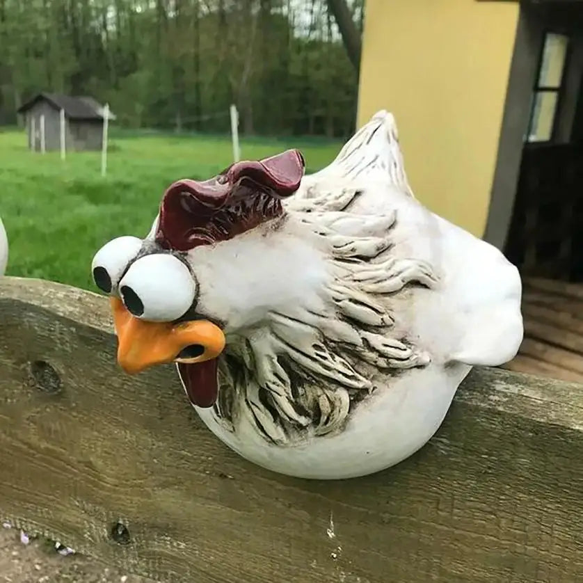 Funny Chicken Fence Decoration – Resin Rooster Garden Ornament Garden Sculpture Axl