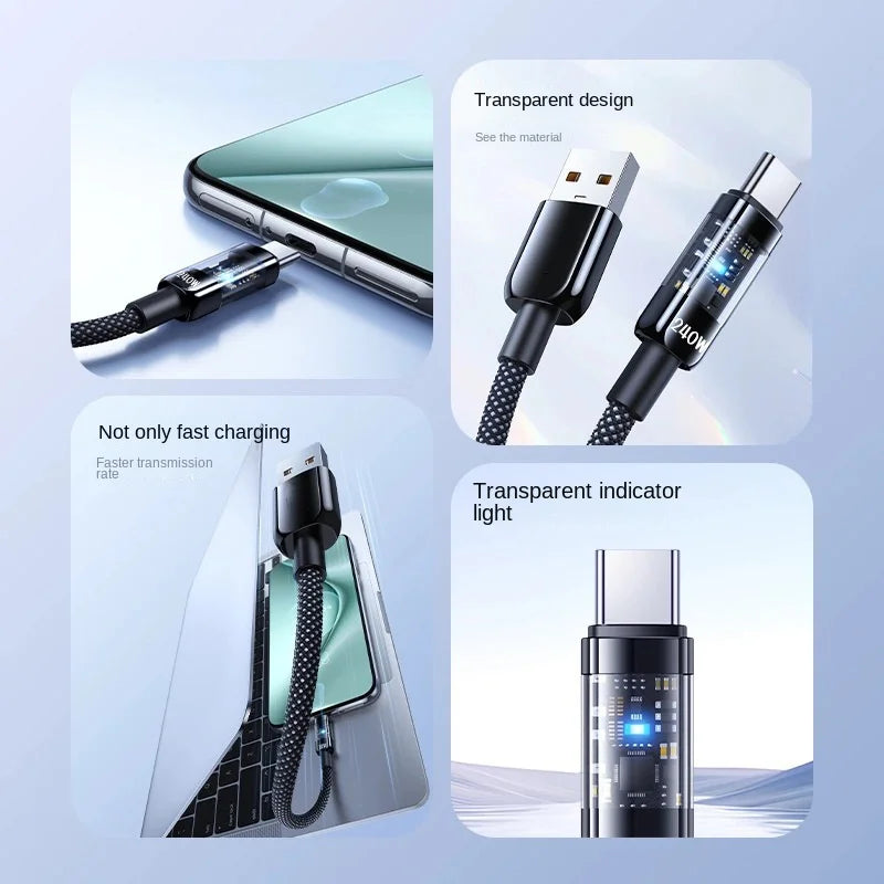 240W 2-in-1 USB-C Fast Charging Cable with Foldable Stand USB-C Charging Cable Axl