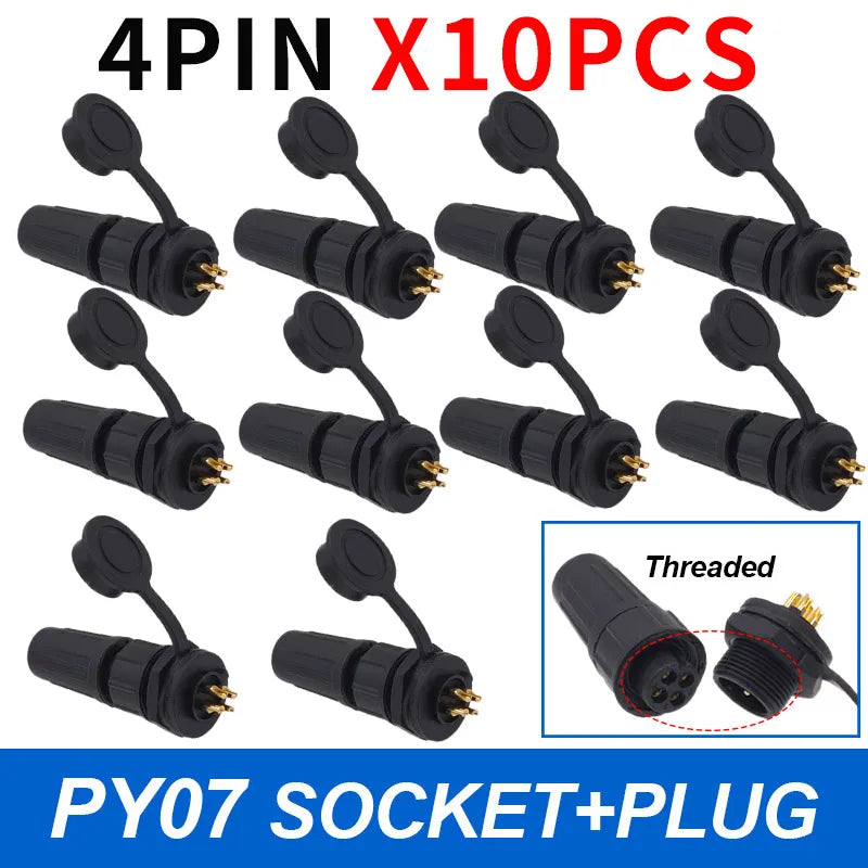 10-Pack IP67 Waterproof 24-Pin Connector Plug & Socket Set Waterproof Electrical Connector Axl 4P Threaded 10pcs