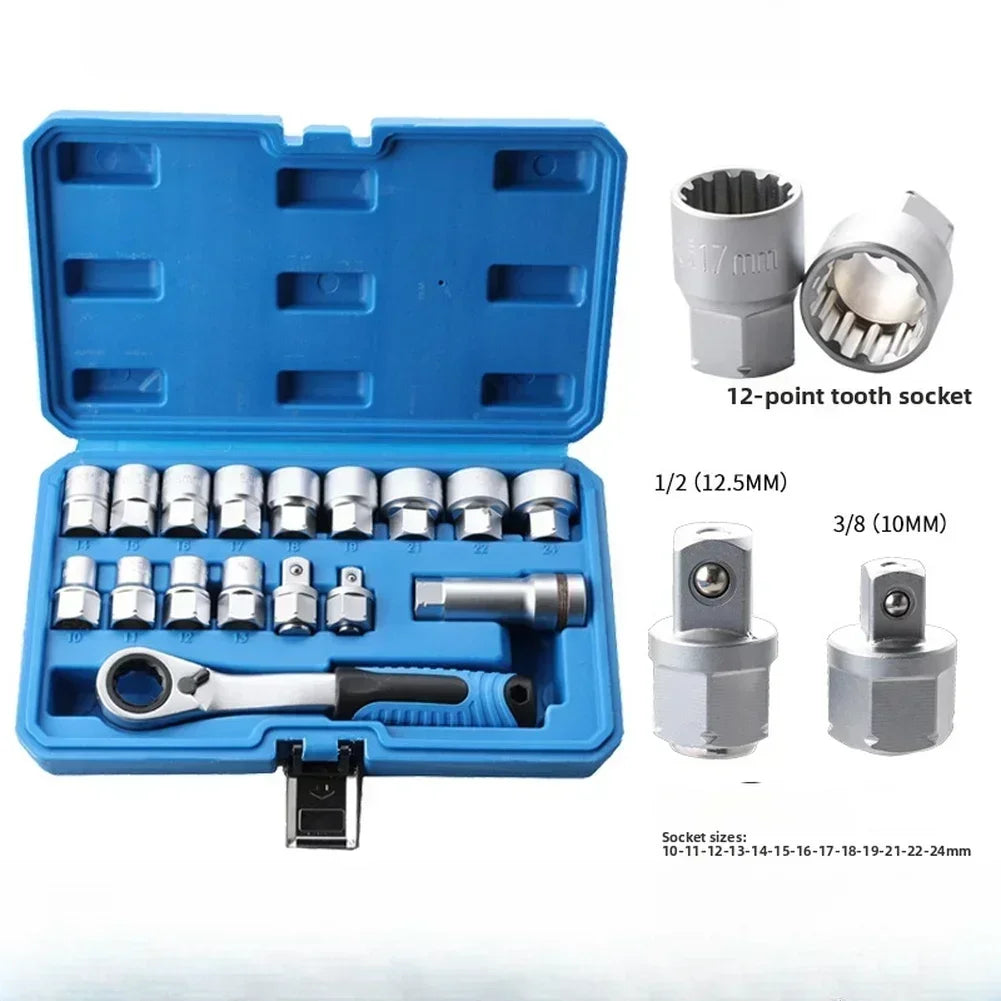 17-Piece Ratchet Socket Wrench Set | 12-Point Drive Kit Socket Wrench Set Axl