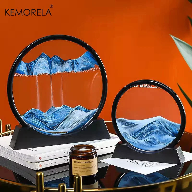 3D Moving Sand Art Picture – 18.5cm Round Glass Ocean Sandscape Sand Art Decor Axl