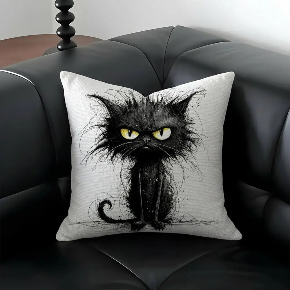 Whimsical Cat Linen Cushion Cover – Sofa, Bed & Chair Decor Decorative Cushion Cover Axl
