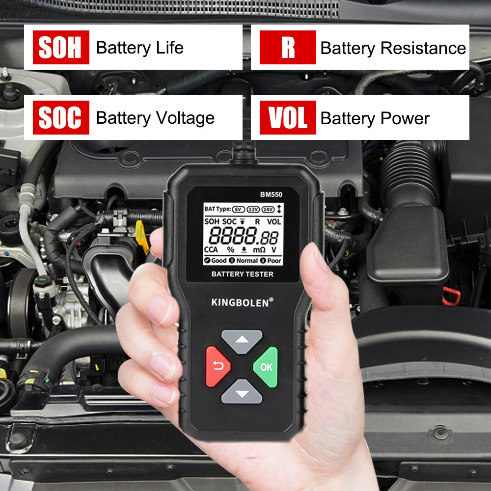 BM550 Car Battery Tester 6V 12V 24V | 100–2000 CCA Analyzer Battery Diagnostic Tester Axl