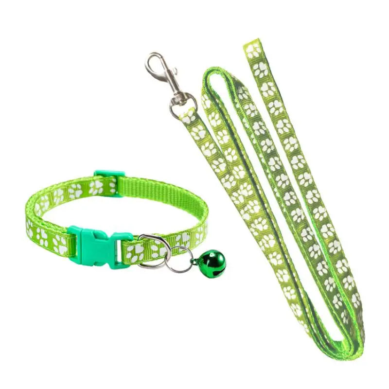 Dog Paw Print Leash & Adjustable Collar Set | Puppy Walking Lead Dog Leash & Collar Set Axl A13