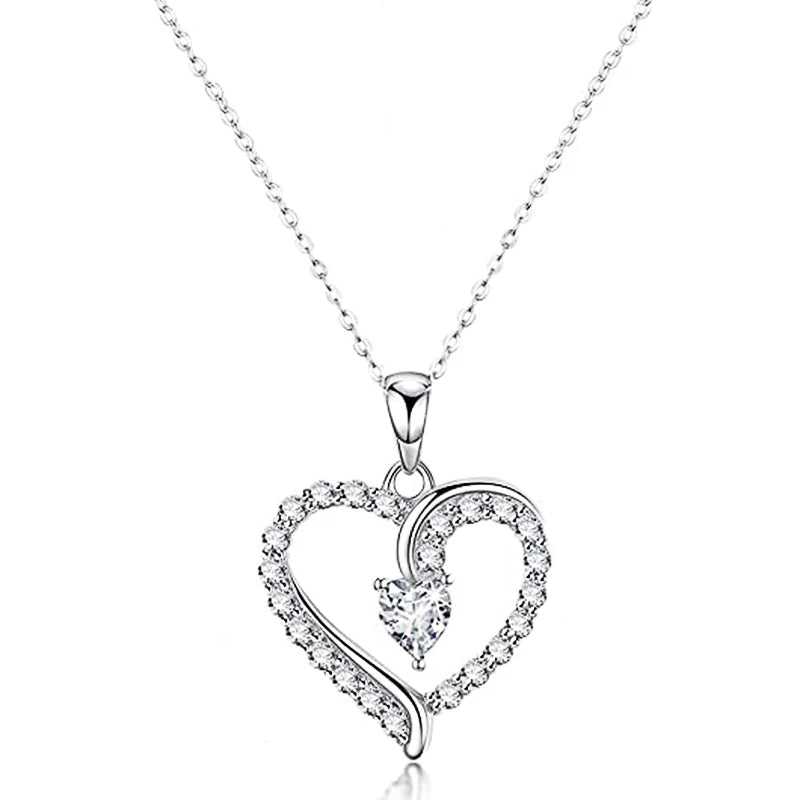 Huitan Heart Pendant Necklace – Full CZ Women's Wedding Jewelry Heart Pendant Necklace Axl