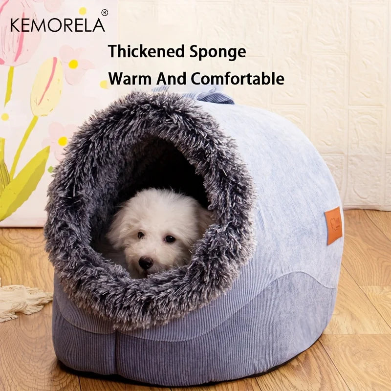KEMORELA Plush Striped Cat & Dog Bed – Cozy Indoor Pet House Plush Pet Bed Axl