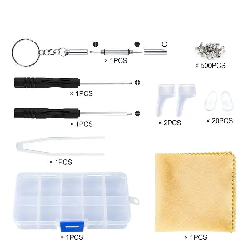 500-Piece Eyeglass Repair Kit – Screws, Nose Pads & Screwdriver Eyeglass Repair Kit Axl