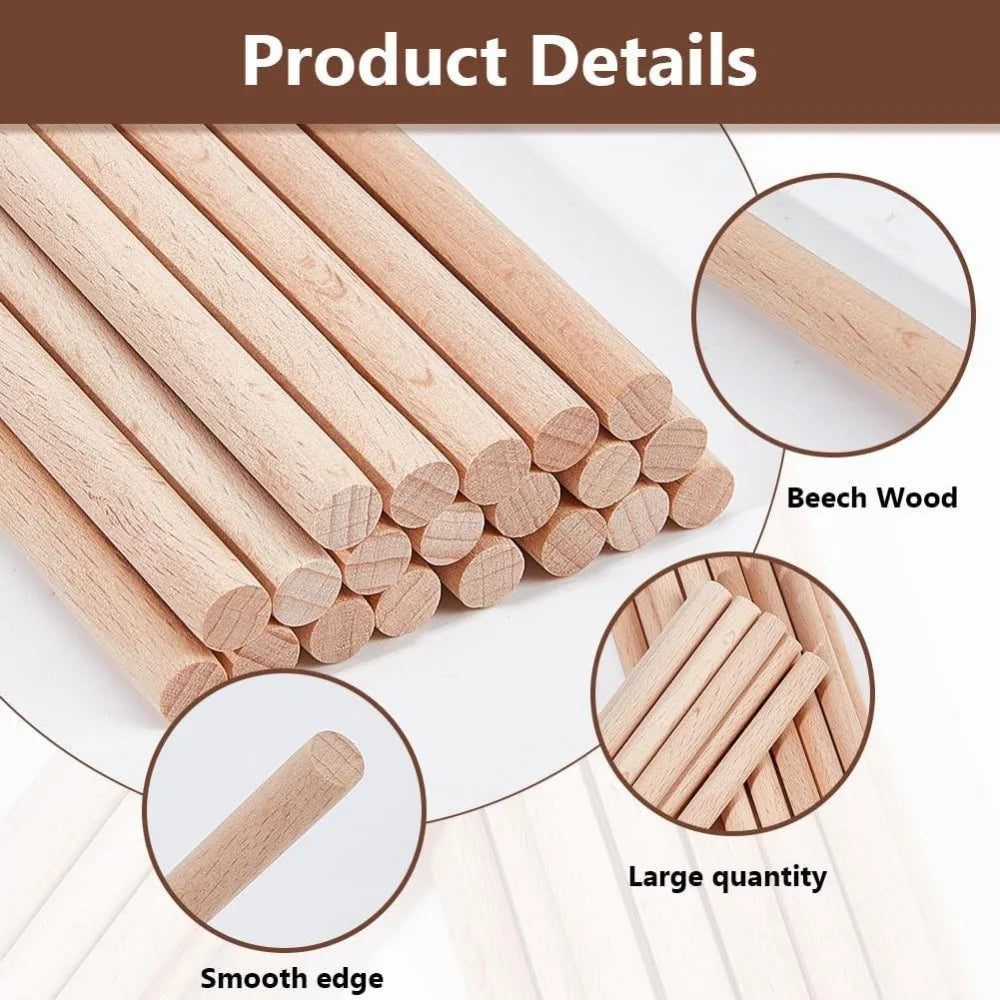 20Pcs Beech Wood Dowel Rods 8mm x 11.8" – Unfinished Craft Sticks Wood Dowel Rods Axl
