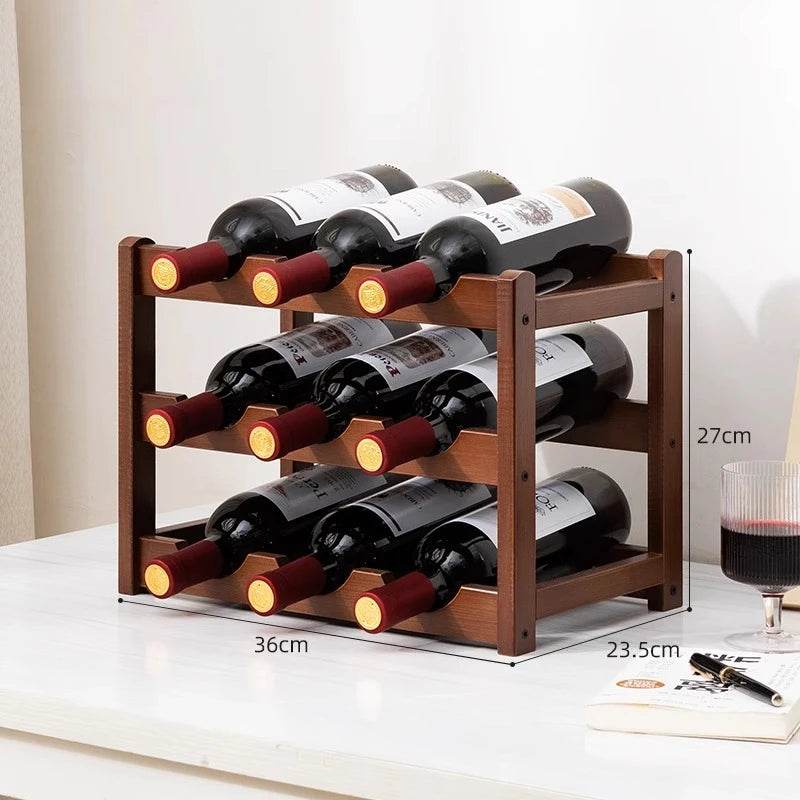 Bamboo Wine Rack Multi-Grid Bottle Organizer & Display Stand Bamboo Wine Rack Axl 3 Layers 9 Bottles