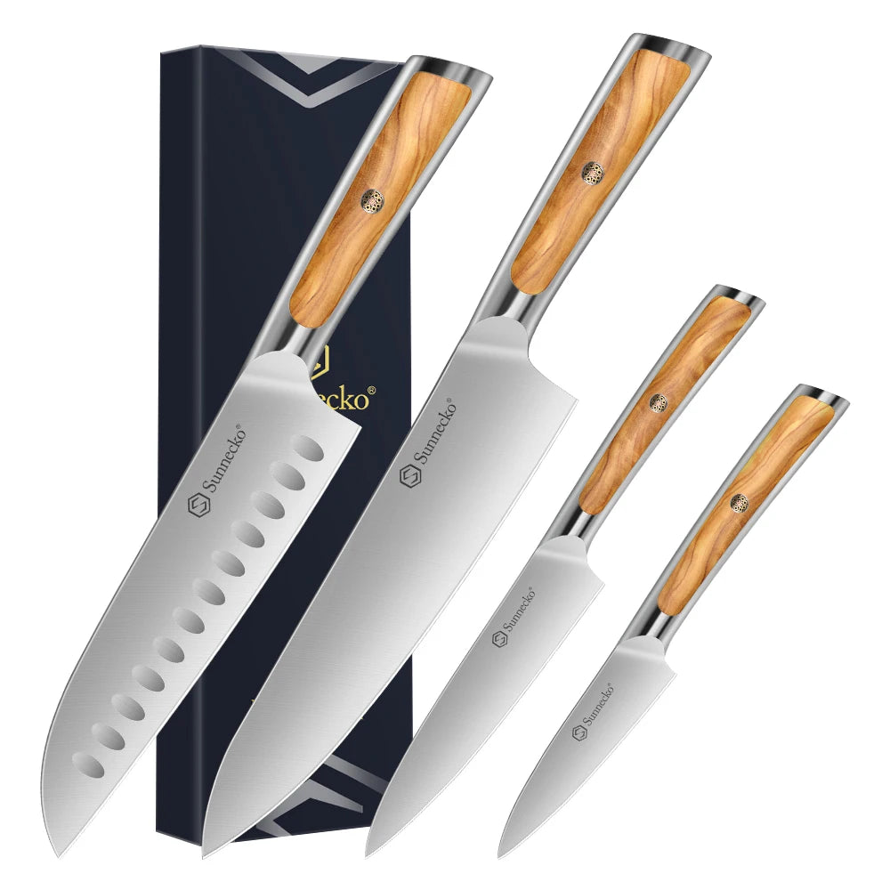 Sunnecko Japanese Chef Knife – 1.4116 Steel & Olive Wood Handle Japanese Chef Knife Axl 4PCS Knives Set China Mainland