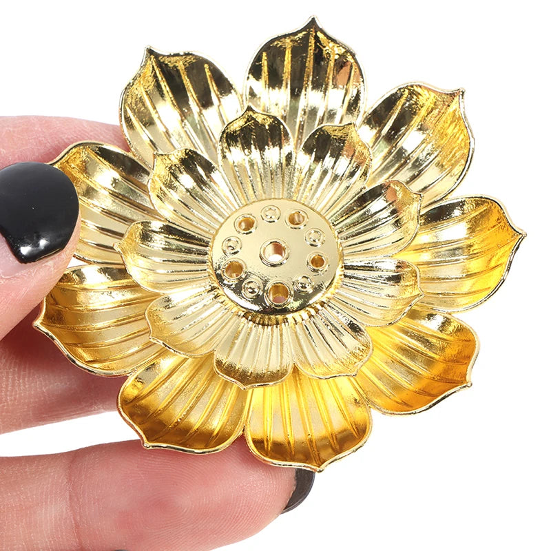 Gold Incense Burner Stick Holder – Buddhist Flower Plate Base Incense Burner Holder Axl onesize