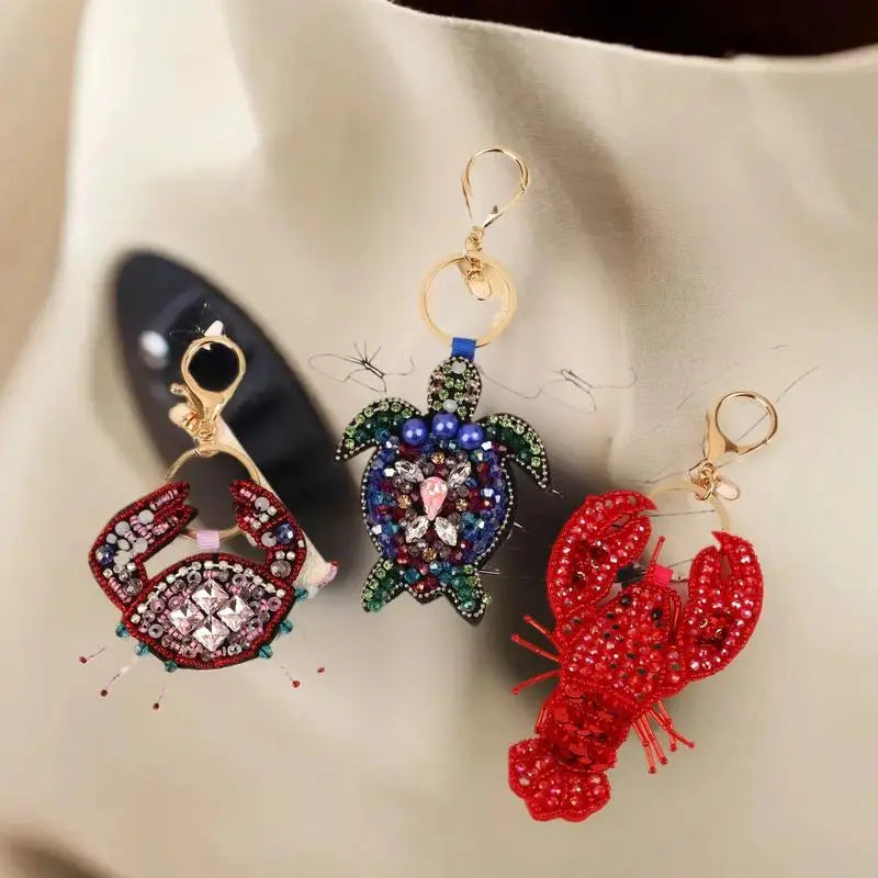 Rhinestone Beaded Bag Charm – Lobster Crab Turtle Pendant Bag Charm Pendant Axl