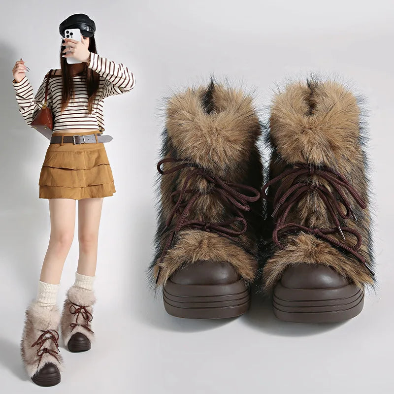 Women's Faux Fur Bow Ankle Snow Boots – Warm Winter Flats Women's Ankle Boots Axl