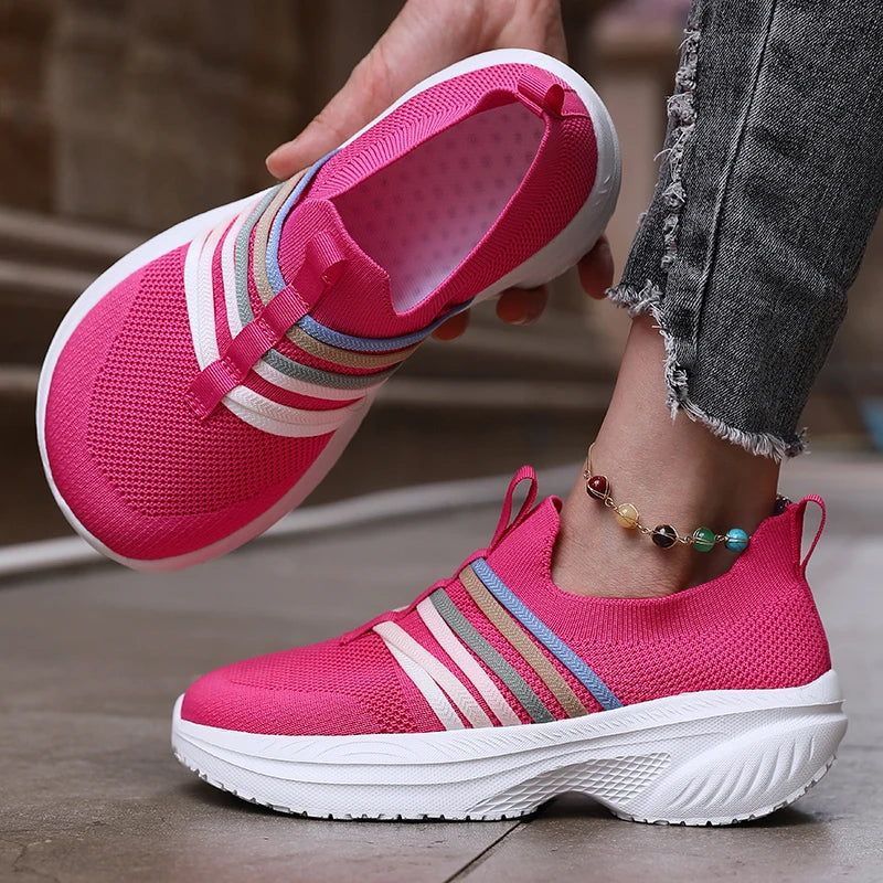 Women's Pastel Slip-On Platform Sneakers – Breathable Mesh Platform Sneakers Axl Rose Red 38