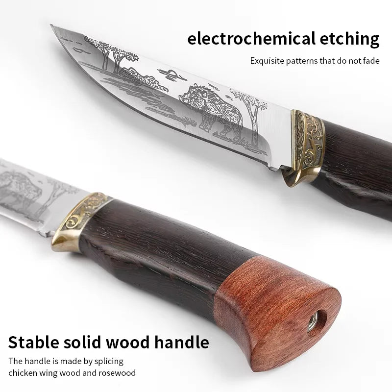 Fixed Blade Camping Knife – Engraved Stainless Steel & Wood Handle Fixed Blade Knife Axl