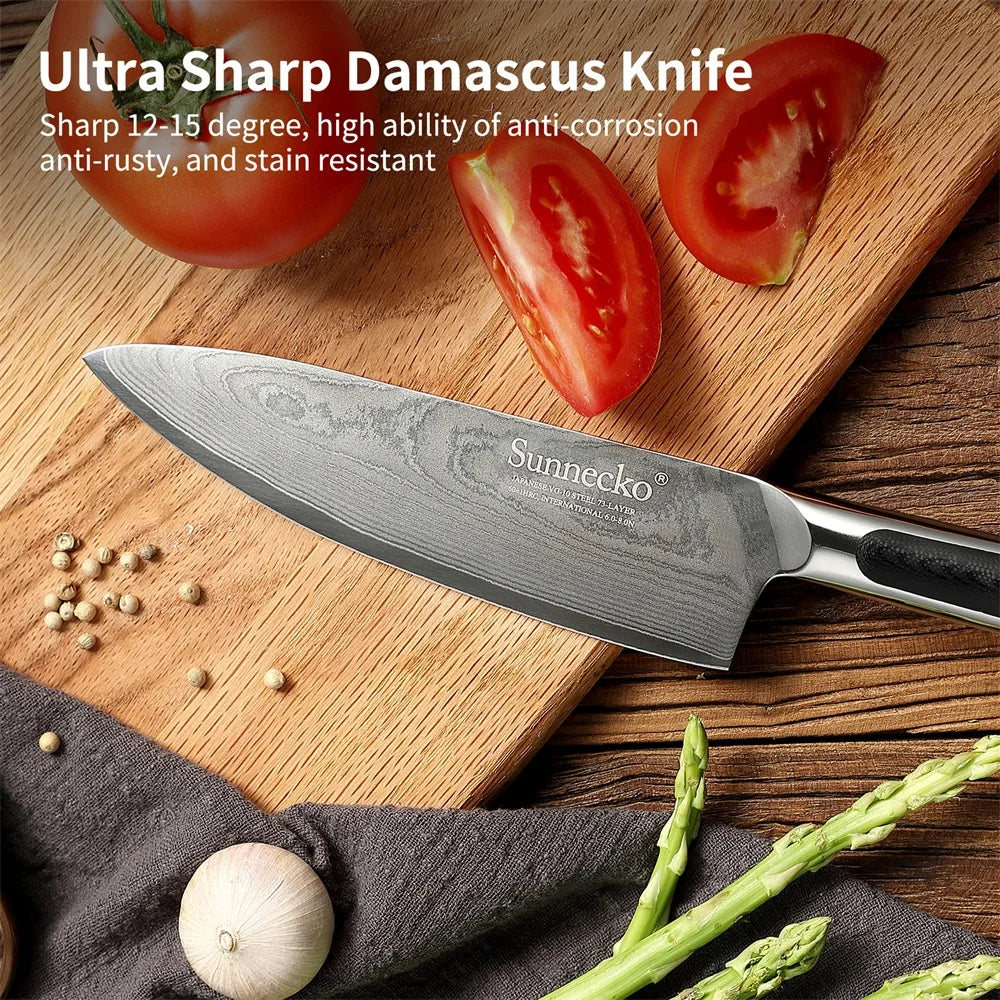 Sunnecko Damascus Steel Chef's Knife Set – VG-10 Japanese Knives Damascus Kitchen Knife Set Axl