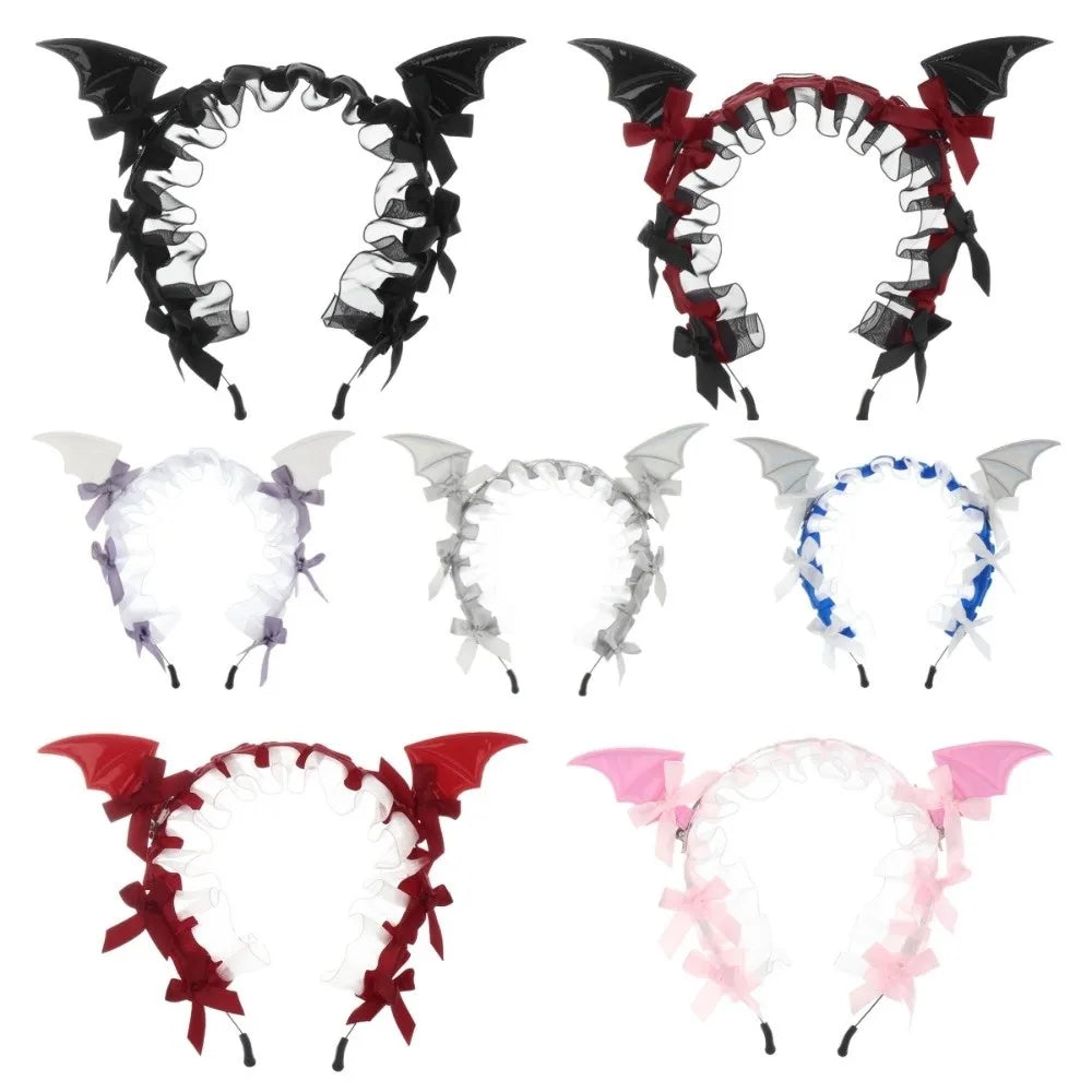 Gothic Bat Ruffle Lace Headband – Punk Bow Cosplay Hair Hoop Gothic Hair Headband Axl