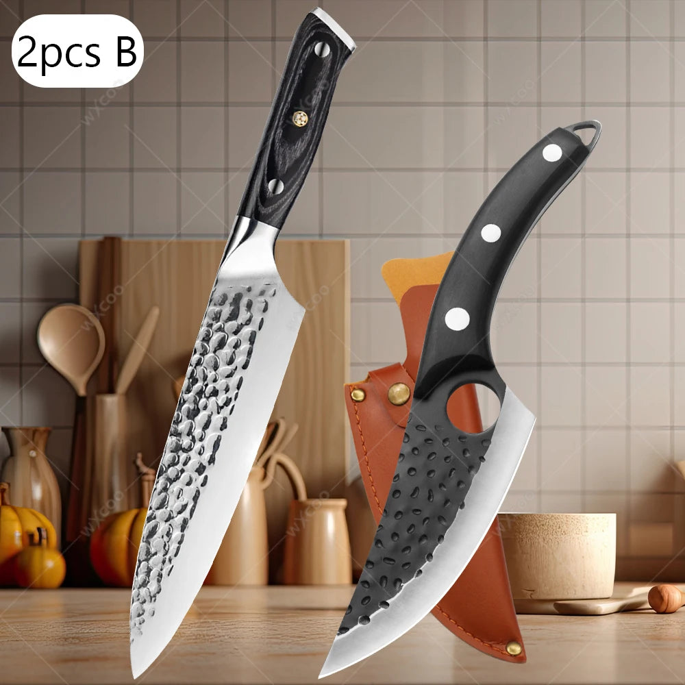 WXCOO Stainless Steel Meat Cleaver & Chef Knife Set Kitchen Knife Set Axl 2PCS B