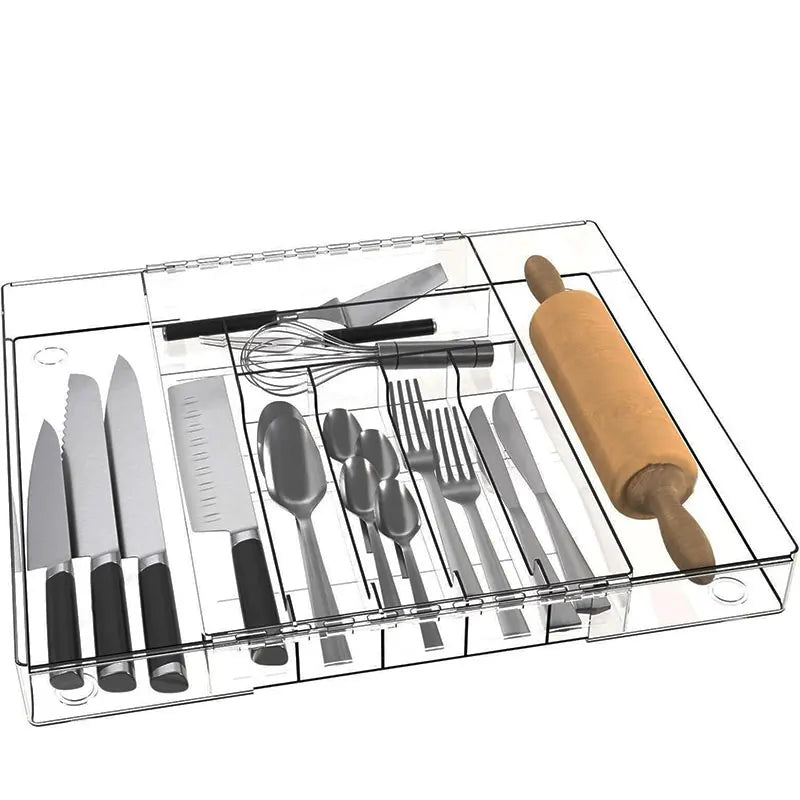 Expandable Kitchen Drawer Organizer | Clear Cutlery Divider Drawer Organizer Axl