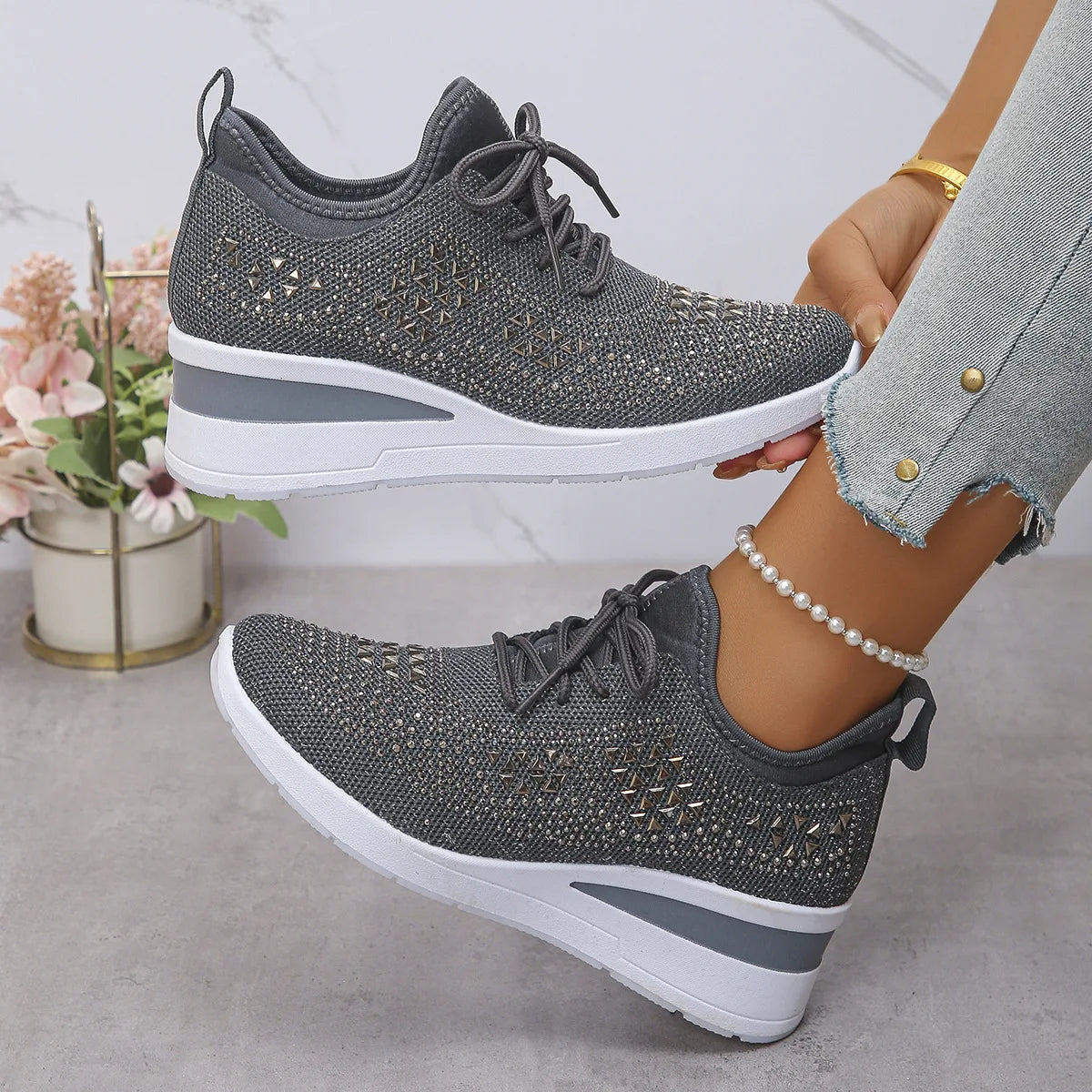 HAJINK Women's Lace-Up Fashion Sneakers | Ladies Trainers Women's Sneakers Axl Grey 42