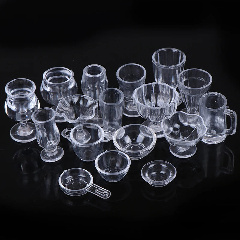 17-Pc 1:12 Dollhouse Miniature Transparent Tableware Set Dollhouse Miniature Set Axl Set