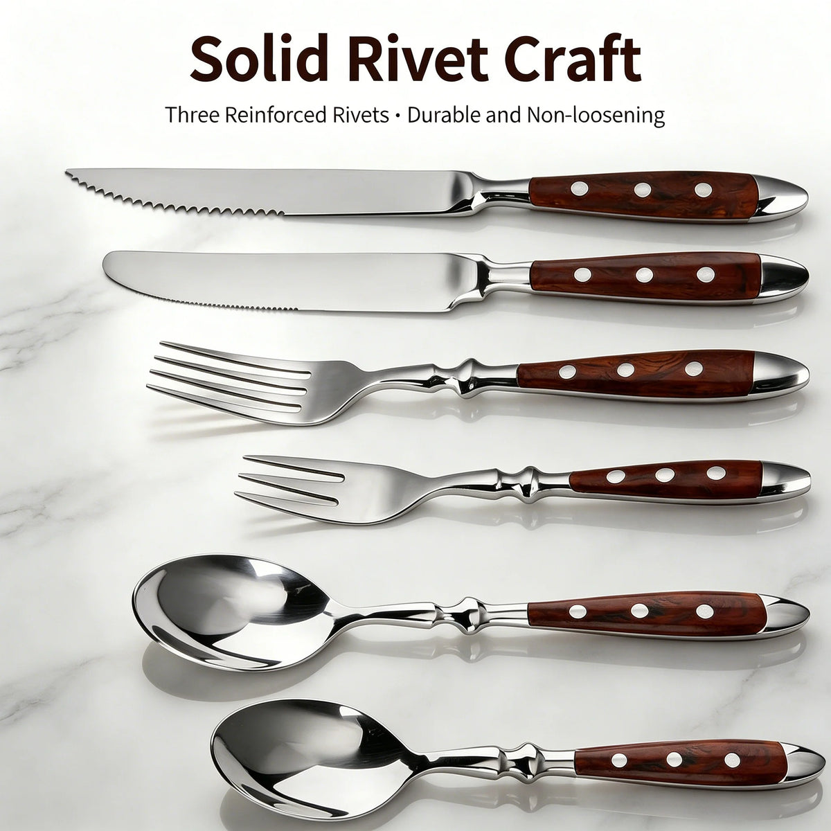 6-Piece Stainless Steel Flatware Set – Knife, Fork & Spoon Flatware Cutlery Set Axl