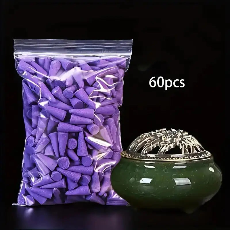 60-Pack Natural Incense Cones – Sandalwood & Floral Scents Incense Cones Axl 60pcs