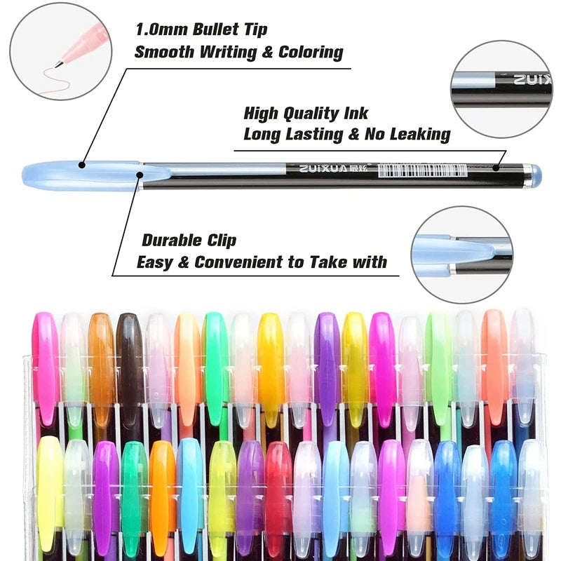 Metallic Glitter Gel Pens 12/18/24 Pc Set with Refills | Art Markers Glitter Gel Pen Set Axl