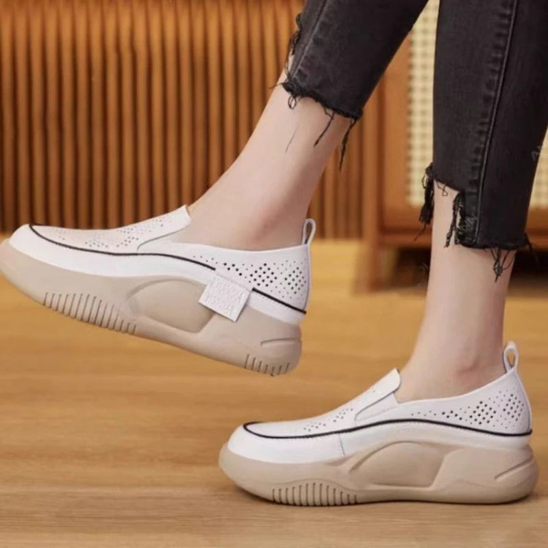 Women's Hollow Out Loafers – Slip-On Soft Sole White Shoes Women's Loafers Axl WHITE 35