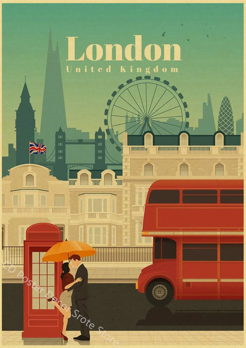 World Cities Retro Travel Poster – Rome Paris Sydney Dubai Art Travel Wall Poster Axl 8 A3 16.5x11.8inch