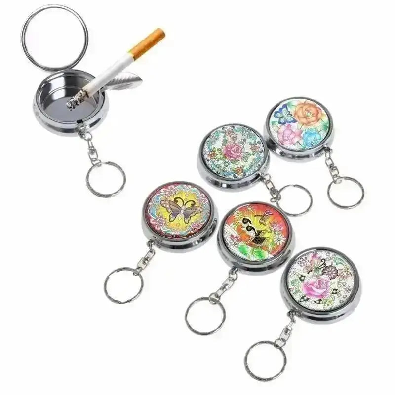 Portable Pocket Ashtray with Keychain – Round Zinc Alloy Pocket Ashtray Axl