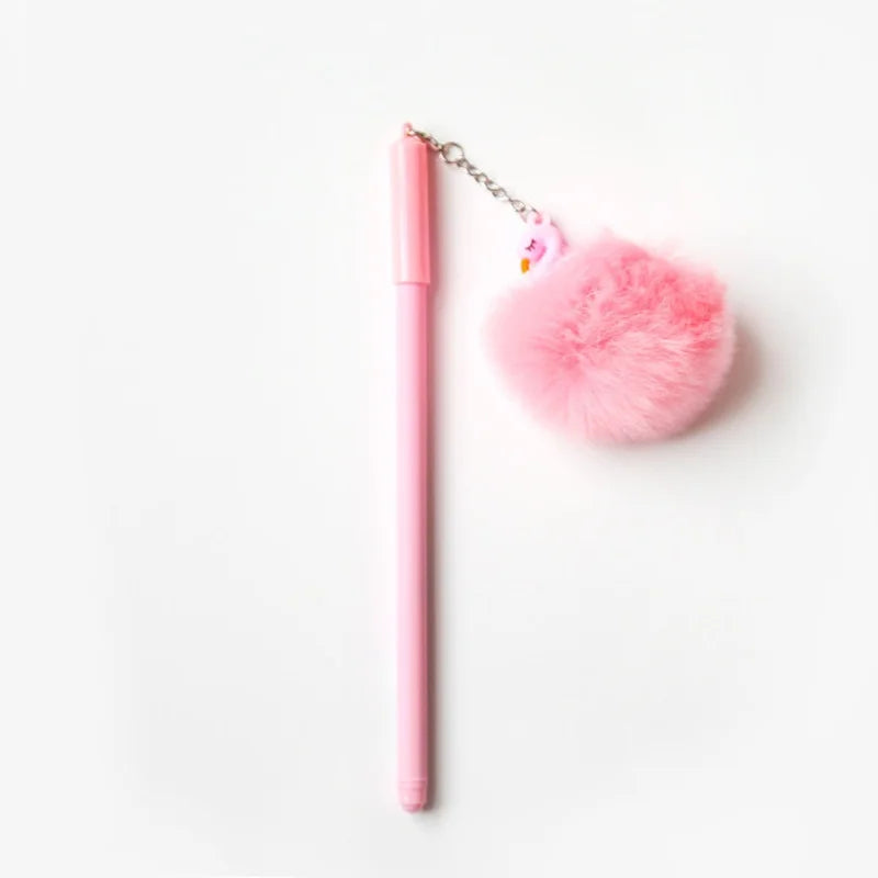 Pink Flamingo Plush Gel Pen – Kawaii School Writing Pen for Girls Novelty Gel Pen Axl
