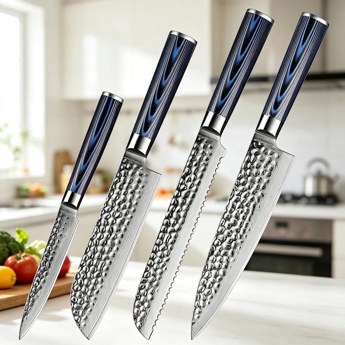 XITUO 5-Piece Damascus Chef Knife Set with Wooden Block Chef Knife Set Axl 4PCS Knife