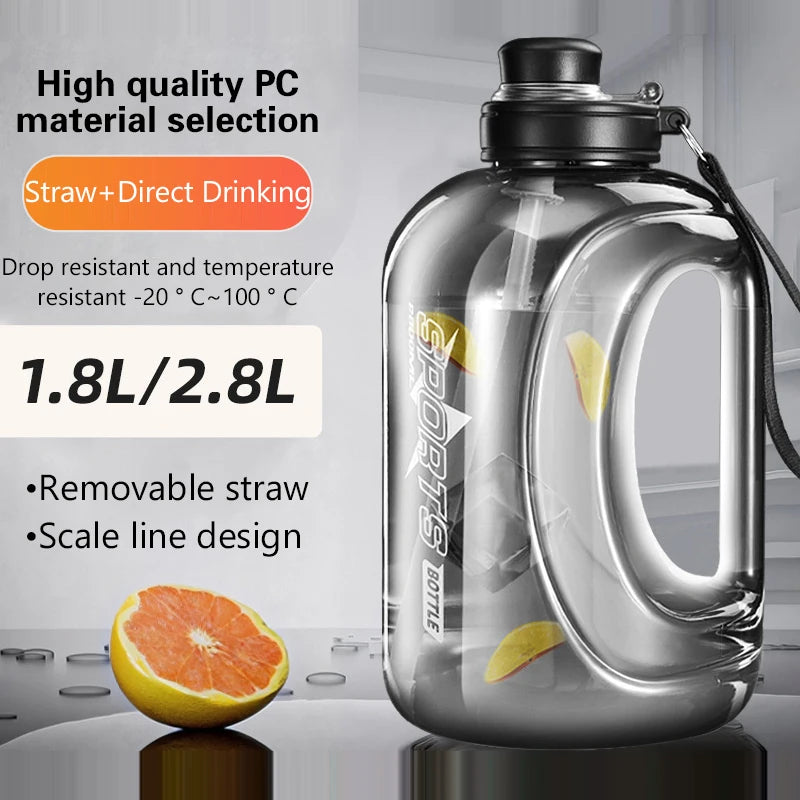 Large Sports Water Bottle 1.8L/2.8L BPA-Free with Straw & Handle Sports Water Bottle Axl